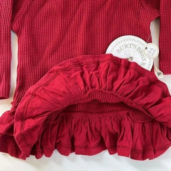NWT BURTS BEES BABY 100% Organic Cotton Red Waffle Long Sleeve Ruffle Dress - Picture 5 of 6
